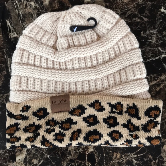 Messy Bun Beanie Leopard Print - Picture 4 of 4